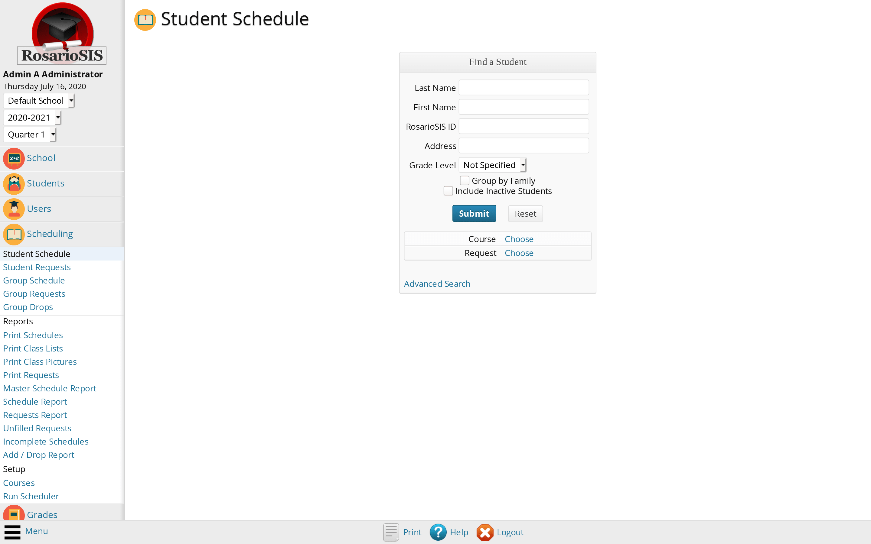 Schedule Students Find a Student