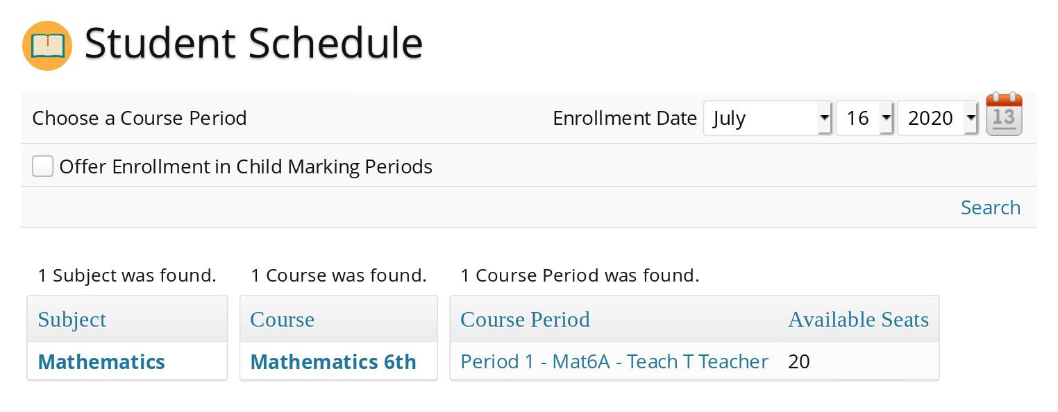 Schedule Students Select Course Period