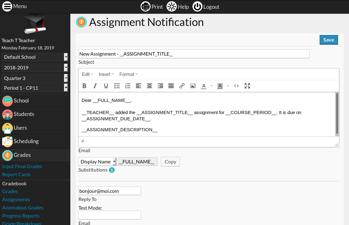 Email Students module screenshot