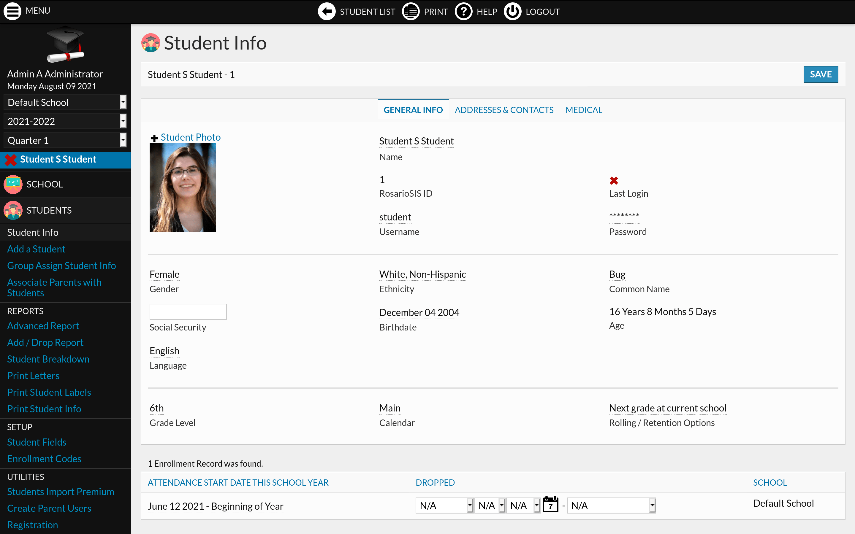 Student Info screenshot